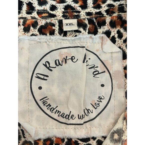 A Rare Bird Animal Print Shirt Size XXL Orange Aqua Blue Pearl Snap Rhinestones - Picture 5 of 6